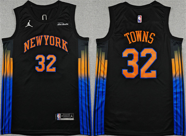 Men's New Yok Knicks #32 Karl-Anthony Towns Black 2025/26 Statement Edition Stitched Basketball Jersey